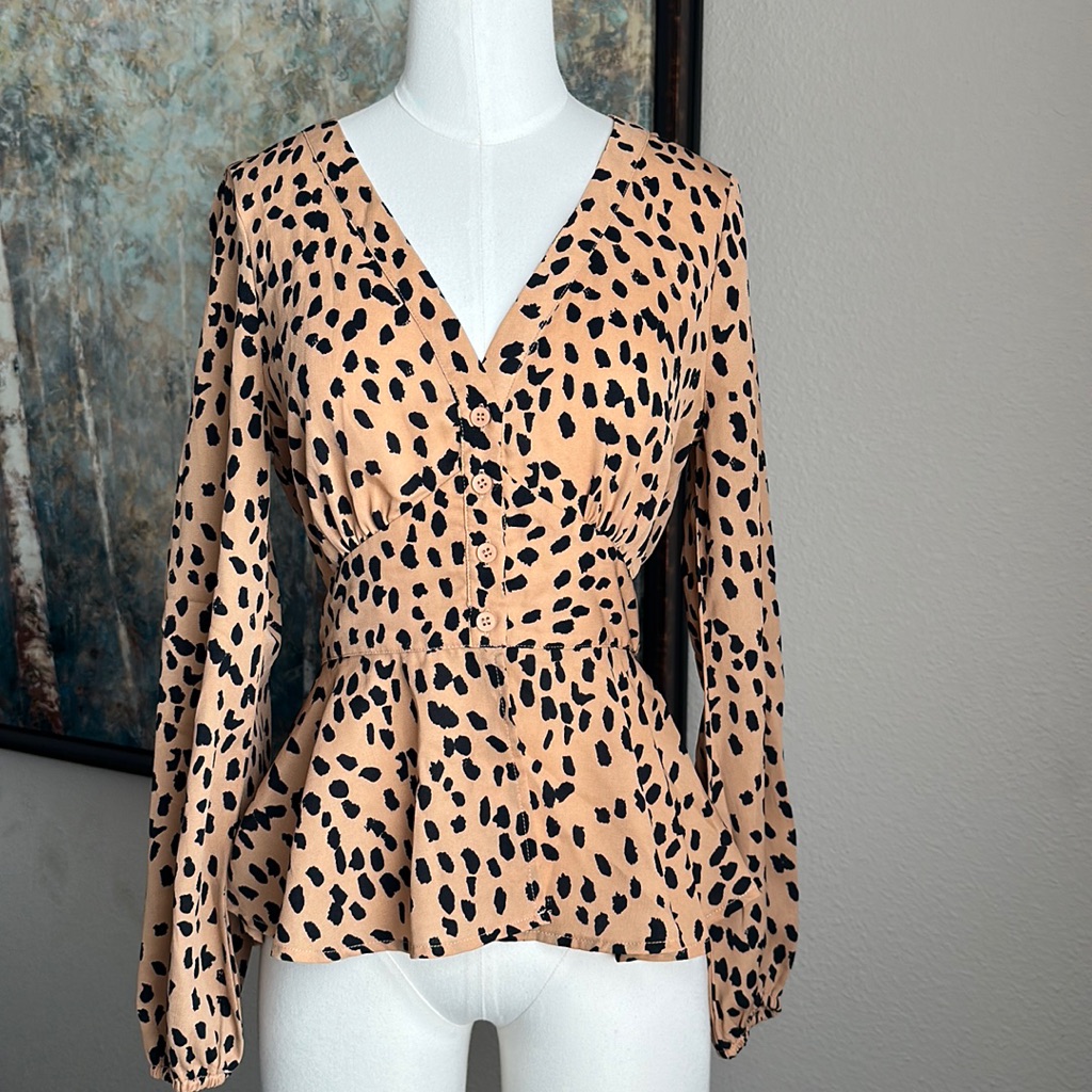 Spotted Button Front Blouse